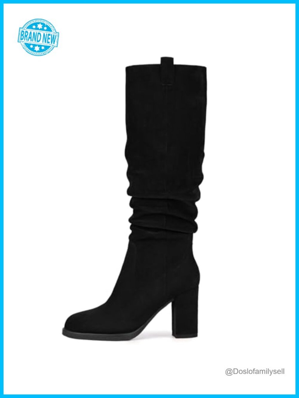 Faux Suede Knee High Boots Women Chunky Block Heel Slouch Tall Boots